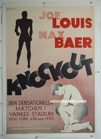 y228 JOE LOUIS & MAX BAER linen Swedish movie poster '35 boxing!