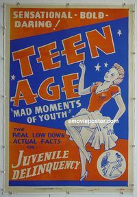 y457 TEEN AGE linen one-sheet movie poster '44 teen drama, Herbert Heyes
