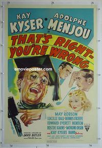 y461 THAT'S RIGHT YOU'RE WRONG linen one-sheet movie poster '39 Kay Kyser