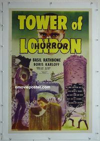 y470 TOWER OF LONDON linen one-sheet movie poster R48 Rathbone, Karloff
