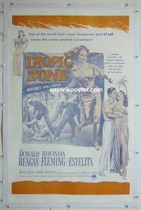 y471 TROPIC ZONE linen military one-sheet movie poster '53 Reagan, Fleming