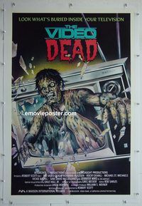 y475 VIDEO DEAD linen one-sheet movie poster '87 great TV horror image!