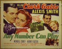 z045 ANY NUMBER CAN PLAY style B half-sheet movie poster '49 Clark Gable