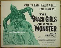 z067 BEACH GIRLS & THE MONSTER half-sheet movie poster '65 wacky monster!