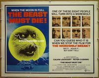 z070 BEAST MUST DIE half-sheet movie poster '74 Peter Cushing, Lockhart