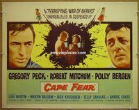 z120 CAPE FEAR half-sheet movie poster '62 Gregory Peck, Robert Mitchum
