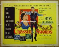 z175 CROSSED SWORDS style B half-sheet movie poster '53 Flynn, Lollobrigida