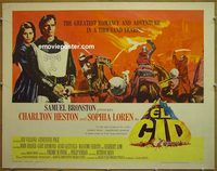 z224 EL CID half-sheet movie poster '61 Charlton Heston, Sophia Loren