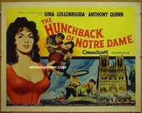 z374 HUNCHBACK OF NOTRE DAME half-sheet movie poster '57 Anthony Quinn
