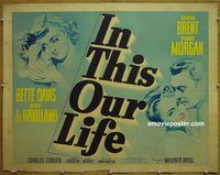 z389 IN THIS OUR LIFE style B half-sheet movie poster '42 Davis, Havilland