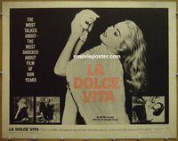 z447 LA DOLCE VITA half-sheet movie poster '61 Federico Fellini, Ekberg