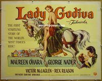 z451 LADY GODIVA style B half-sheet movie poster '55 O'Hara on horse!