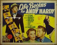 z475 LIFE BEGINS FOR ANDY HARDY half-sheet movie poster '41 Judy Garland
