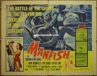 z523 MANFISH half-sheet movie poster '56 Lon Chaney Jr., Bromfield