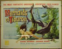 z534 MERMAIDS OF TIBURON half-sheet movie poster '62 sexy mermaid!