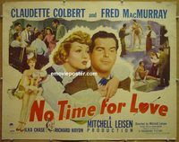 z586 NO TIME FOR LOVE half-sheet movie poster '43 Colbert, MacMurray