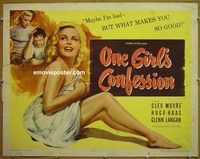z603 ONE GIRL'S CONFESSION half-sheet movie poster '53 bad girl Cleo Moore!