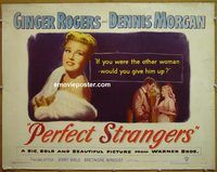z631 PERFECT STRANGERS half-sheet movie poster '50 Ginger Rogers