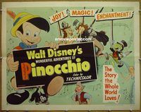 z637 PINOCCHIO half-sheet movie poster R54 Walt Disney classic