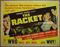 z670 RACKET style B half-sheet movie poster '51 Mitchum, Scott, Ryan