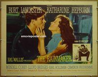 z673 RAINMAKER style B half-sheet movie poster '56 Lancaster, Hepburn