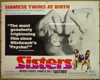 z736 SISTERS half-sheet movie poster '73 Brian De Palma, AIP