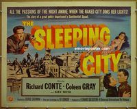 z740 SLEEPING CITY half-sheet movie poster R56 Richard Conte, Coleen Gray