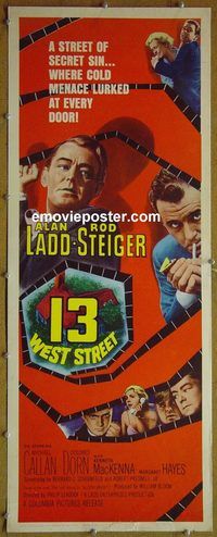 a005 13 WEST STREET insert movie poster '62 Alan Ladd, Steiger