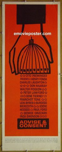 a019 ADVISE & CONSENT insert movie poster '62 Saul Bass artwork!