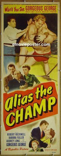 a026 ALIAS THE CHAMP insert movie poster '49 Gorgeous George!
