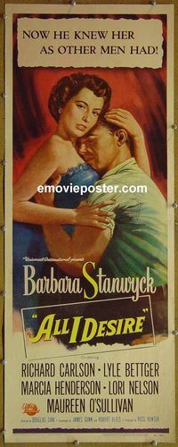 a029 ALL I DESIRE insert movie poster '53 Barbara Stanwyck, Carlson