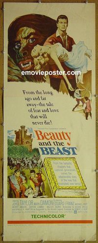 a075 BEAUTY & THE BEAST insert movie poster '62 Mark Damon