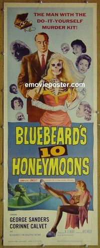 a111 BLUEBEARD'S 10 HONEYMOONS insert movie poster '60 George Sanders