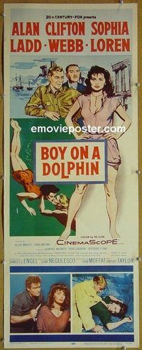 a119 BOY ON A DOLPHIN insert movie poster '57 Alan Ladd, Sophia Loren