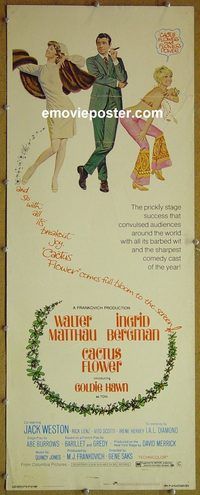 a138 CACTUS FLOWER insert movie poster '69 Matthau, Hawn