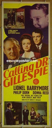 a144 CALLING DR GILLESPIE insert movie poster '42 Lionel Barrymore