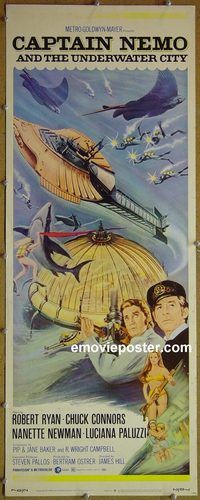 a150 CAPTAIN NEMO & THE UNDERWATER CITY insert movie poster '70 Ryan