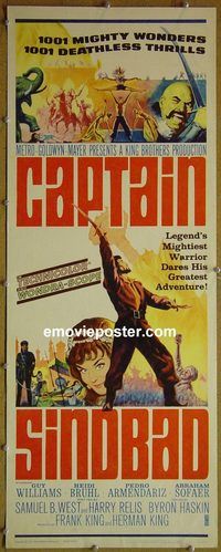 a151 CAPTAIN SINDBAD insert movie poster '63 Guy Williams