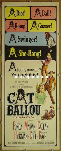 a156 CAT BALLOU insert movie poster '65 Fonda, Marvin, Callan