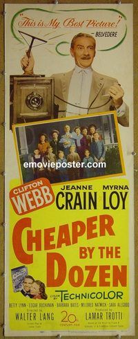 a166 CHEAPER BY THE DOZEN insert movie poster '50 Clifton Webb