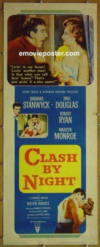 a174 CLASH BY NIGHT insert movie poster '52 early Marilyn Monroe!