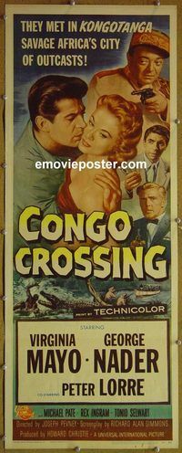 a186 CONGO CROSSING insert movie poster '56 Virginia Mayo, Lorre