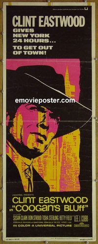 a188 COOGAN'S BLUFF insert movie poster '68 Clint Eastwood