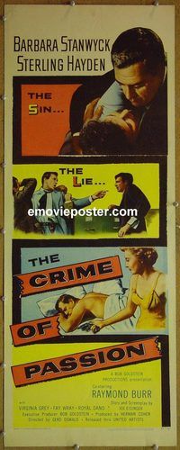 a200 CRIME OF PASSION insert movie poster '57 Barbara Stanwyck