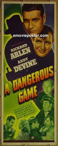a212 DANGEROUS GAME insert movie poster '41 Richard Arlen