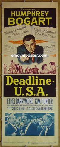 a221 DEADLINE-USA insert movie poster '52 Humphrey Bogart, newspaper