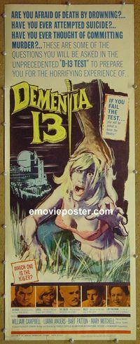 a225 DEMENTIA 13 insert movie poster '63 Francis Ford Coppola, Corman