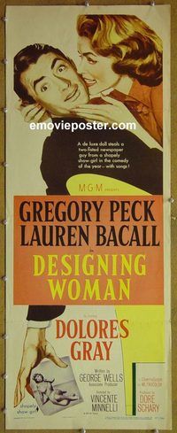 a227 DESIGNING WOMAN insert movie poster '57 Peck, Bacall