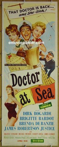 a235 DOCTOR AT SEA insert movie poster '56 Brigitte Bardot, Bogarde