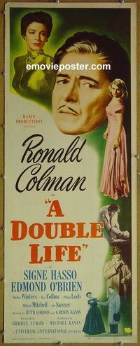 a243 DOUBLE LIFE insert movie poster '47 film noir, Ronald Colman